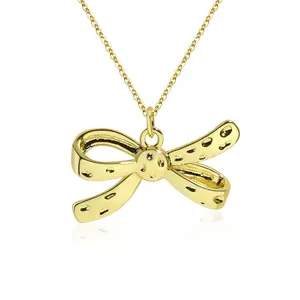Shiny concave dot pattern bow necklace for girls daily holiday gift for friends jewelry