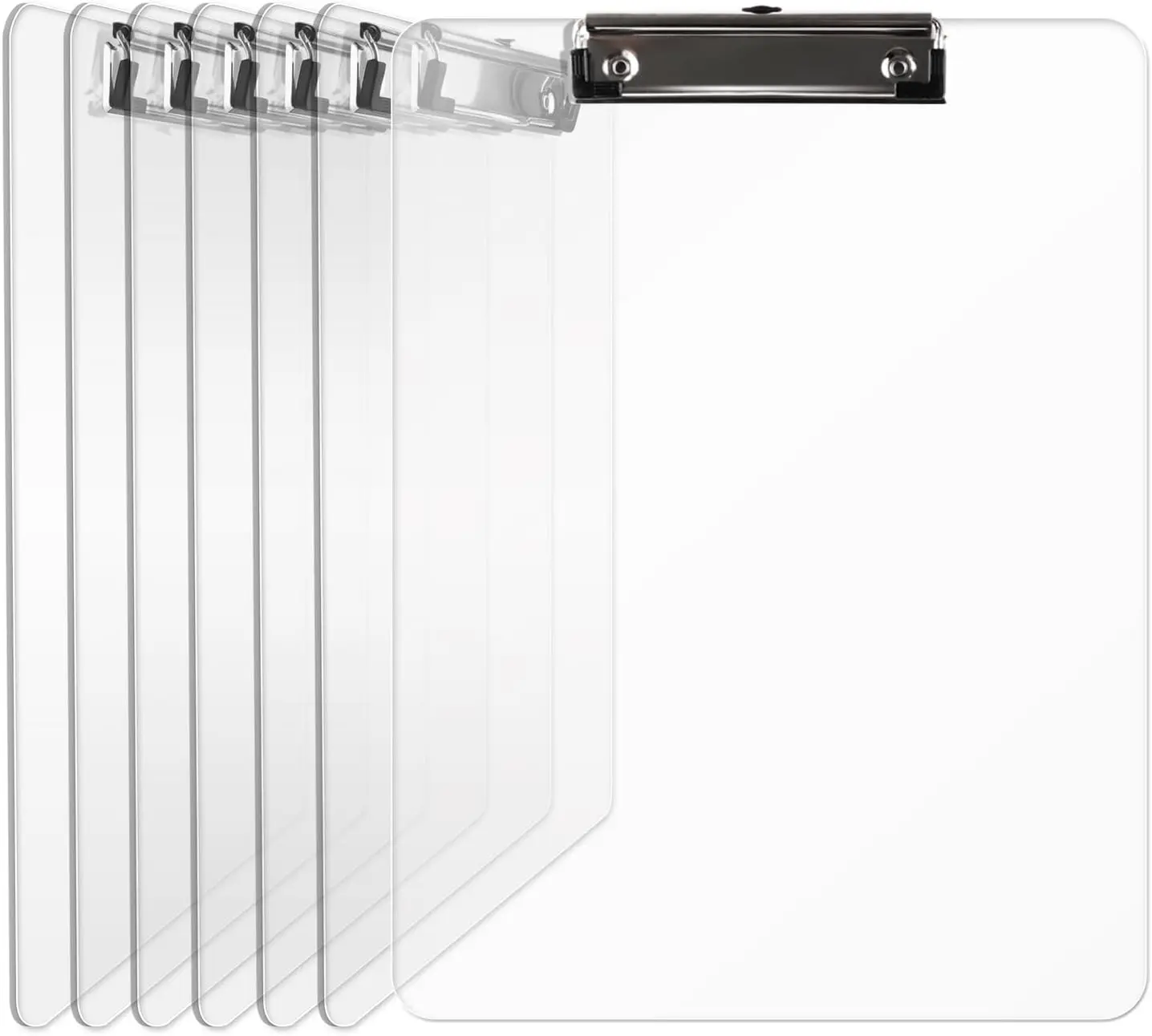 Plastic A4 Acrylic Clear Clipboards 8.5x11 Transparent Letter Size 9" x 12.5" with Low Profile Clip for Classroom Students Office School Supply Pack of 6