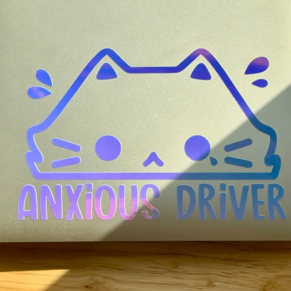 Cute Anxious Driver Please Be Patient Vinyl Car Decal | Funny New Driver Bumper Sticker | Gen Z meme bumper decal | Nervous Student Driver