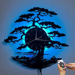 Vintage Tree Theme LED Vinyl Record Wall Clock, Wall Decor for Living Room Bedroom Cafe Office, Unique Birthday Gift for Friends & Family, Battery Not Included