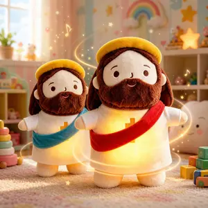 Breathing Jesus Plush Doll with Soft Music, Calming Light-Up Belly Baby Comfort Toy for Sleep, Cuddly Soothing Companion with Blue Sash Gift,  Christian Catholic Religious Plushie Gifts for Kids