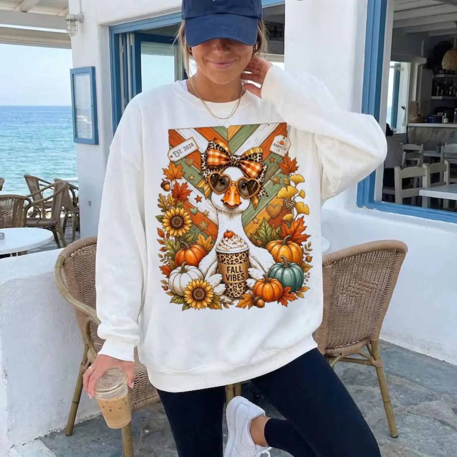Women's Comfortable Casual Cotton Fabric Hoodie Tops - Fall Goose, Cute Pumpkin, Sunflower Graphics for Unisex Coquette Outfits