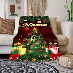 200-250g Customized Name Christmas Tree Gifts Blanket - Ultra Soft, Warm, and Cozy for Naps, Camping, and Travel