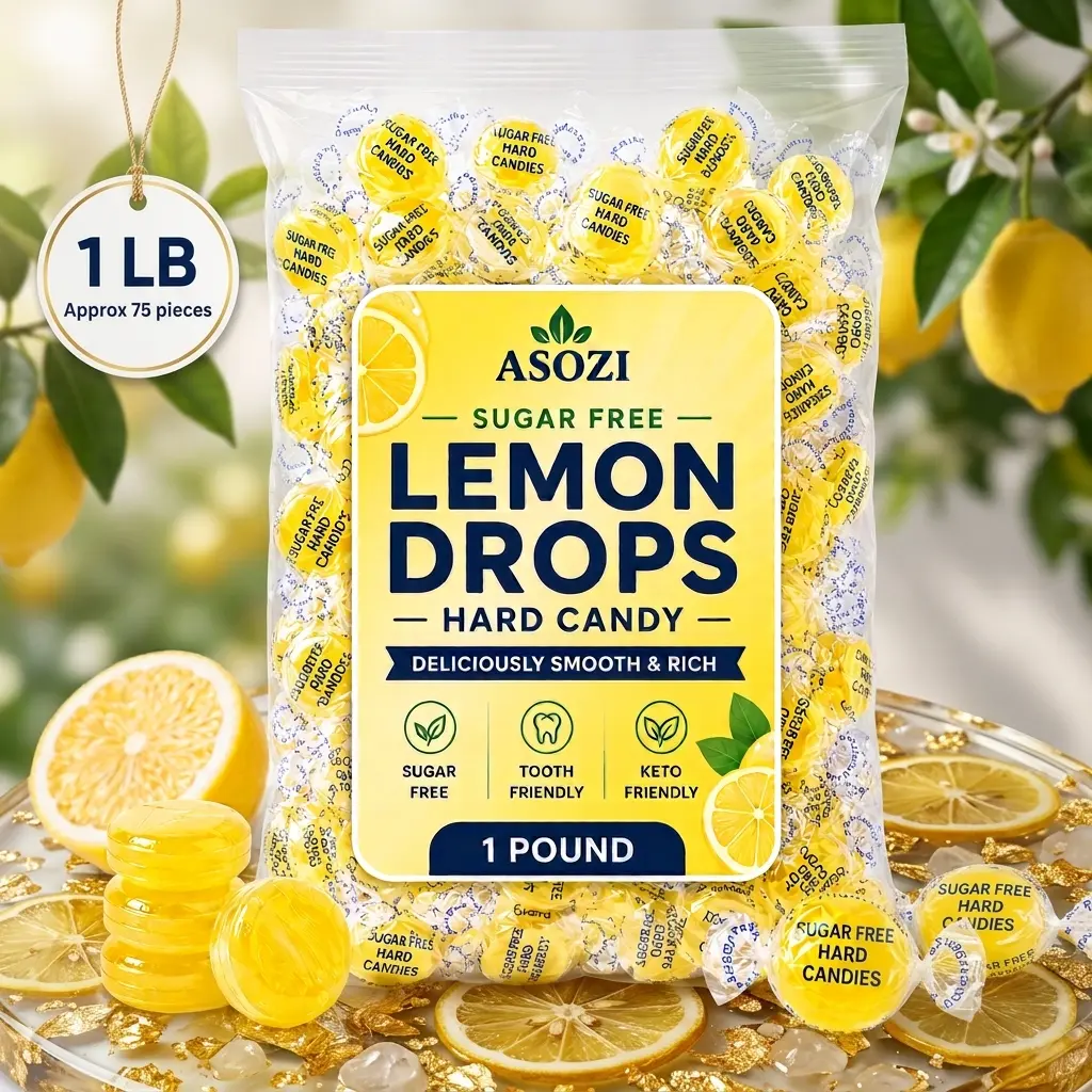 Sugar Free Lemon Hard Candy- 1lb Bulk Individually Wrapped Sugarless Citrus Candies Drops Keto And Diabetic Friendly, for Parties & Holidays (Lemon)