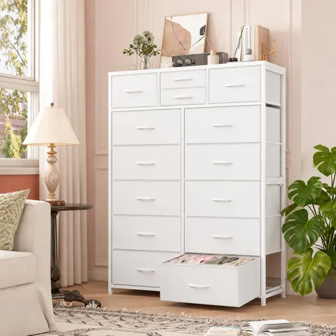 Raybee Tall Dresser for Bedroom, 52" Tall Storage Chest of Drawers with Wide Drawers, Cute Fabric Dressers & Chests of Drawers for Living Room, Aesthetic Makeup Vanity Organizer for Dorm, Entryway, Leggings, Activewear, Cosmetics, Skincare, Home Furniture