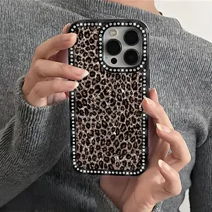 Featuring a Shimmering Leopard Print 2D Pattern with Diamond Embellishments Bling Glitter Phone Case with Sparkle Rhinestone Diamond , Airbag Anti-Fall Crystal Cover for iPhone 17 16 15 14 13 12 11 Pro Max Plus Air Girl Fashion Stylish