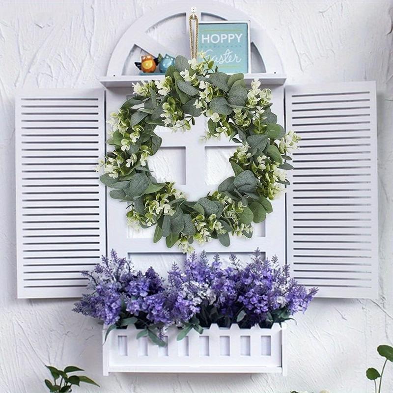 15'' Artificial Eucalyptus Wreath with Flowers Faux Green Leaves Eucalyptus Wreath for Front Door Wall Festival Celebration Window Party Decor Ornaments 15'' Artificial Eucalyptus Wreath with Flowers Faux Green Leaves Eucalyptus Wreath for Front Door Wall Festival Celebration Window Party Decor Ornaments