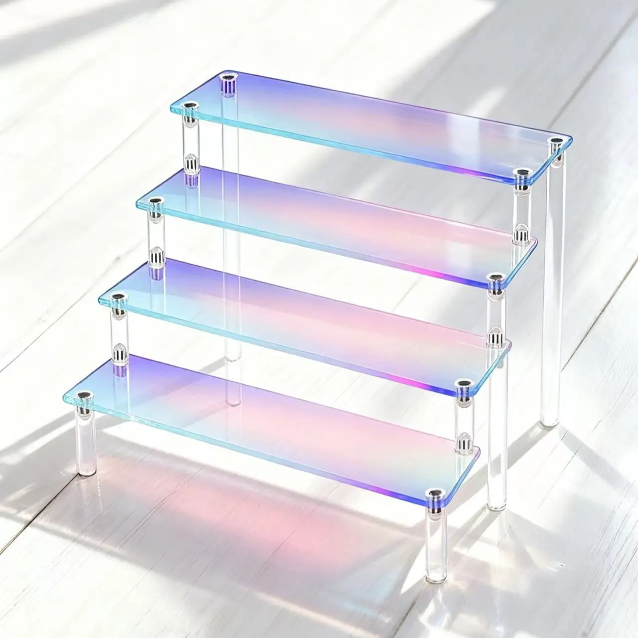 Colorful Acrylic Staircase Display Rack, Multi-Layer Home Decor Stand, Anime Model Storage, Perfume Cosmetics Jewelry Organizer, Acrylic Display Risers, Decoration Stand