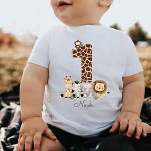 Birthday Shirt 1st Birthday Safari Personalized – T-Shirt Boy Girl with Name & Number – Wild One Giraffe Lion Zebra