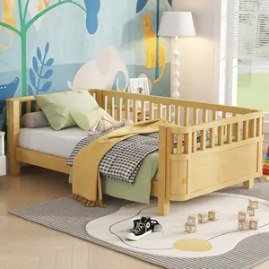 Twin Size Platform Bed for Kids, Wood Twin Bed Frame with Rails for Girls and Boys, No BoxSpring Needed