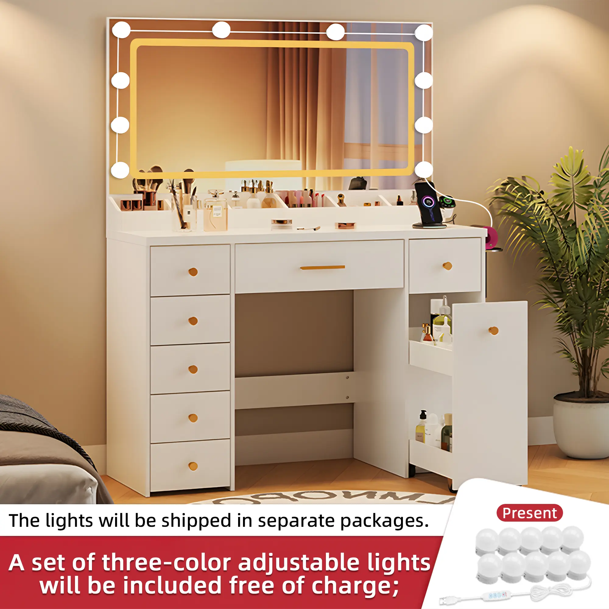 7-Color LED Lighted Makeup Mirror