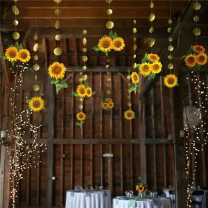 Sunflower Hanging Decor Set, 12 Pieces, Festival Wedding Party Decoration, Paper Sunflower Ceiling Backdrop, Graduation Party Decor, Ornaments Decoration, Wedding Ceiling Decorations