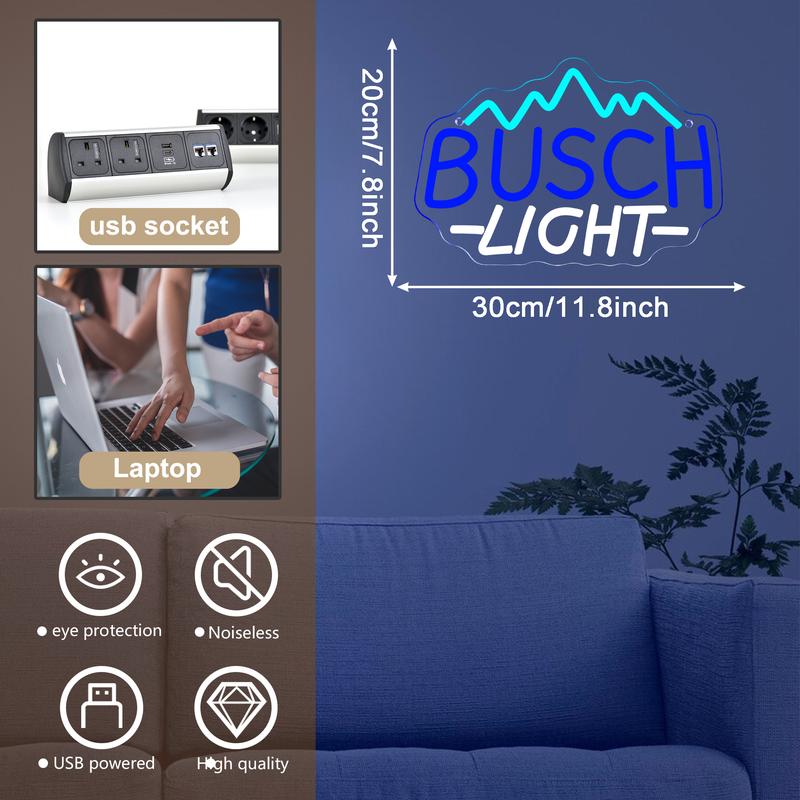 Busch Light Neon Signs for Wall Decor Neon Lights for Bedroom Led Signs Suitable for Man Cave Bar Pub Restaurant Christmas Birthday Party Gift Led Art Wall Decorative Crs Light Bar Sign, 5V Usb Power