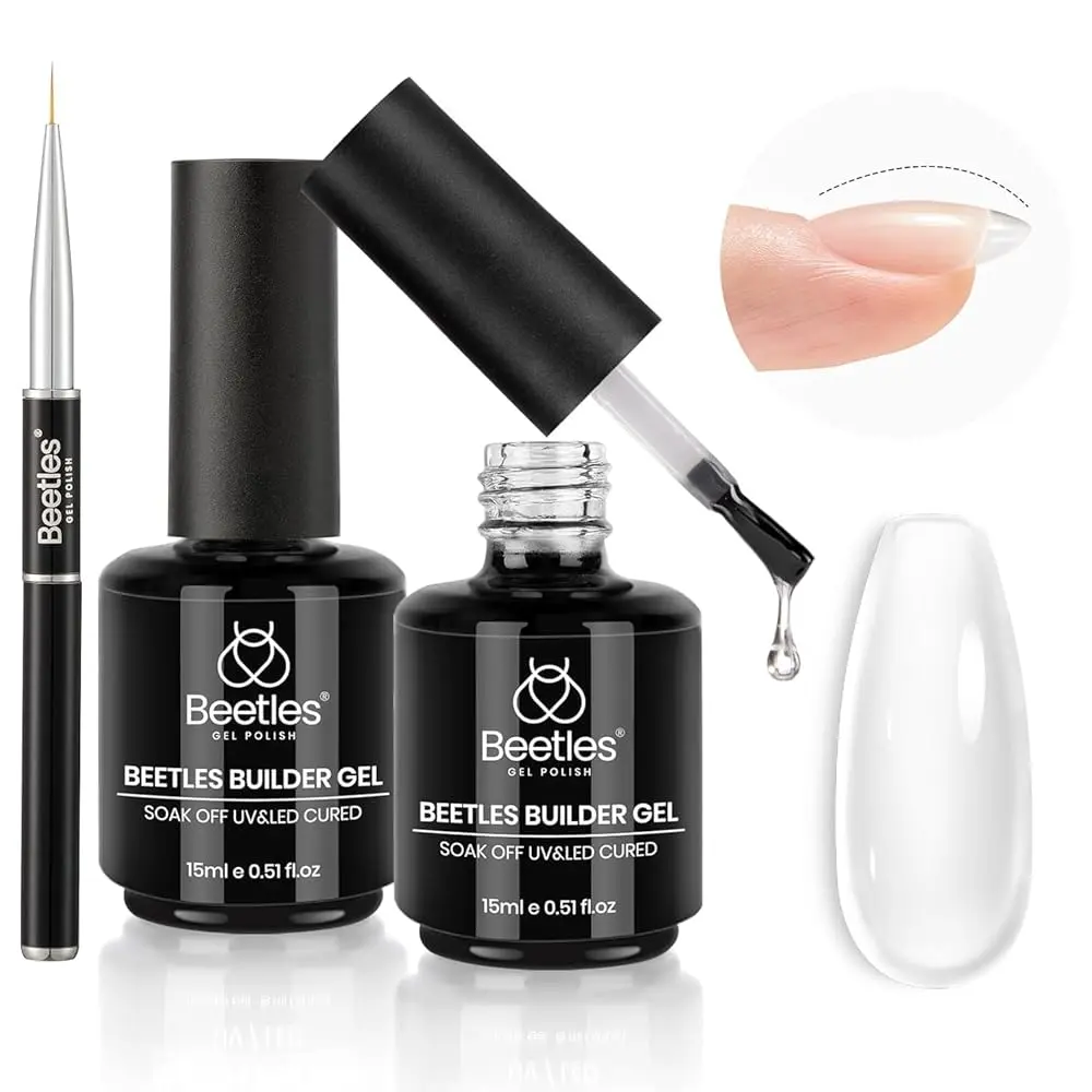 Beetles Builder Gel Polish Manicure Extension –  with Nail Brush 8 in 1 Nail Extension Building Nail Apex Strengthener for Thin Nails DIY Salon at Home Manicure Gift for Women mothersdaygift Spring Nail Taste of Spring Summer Nail Vacation Nail