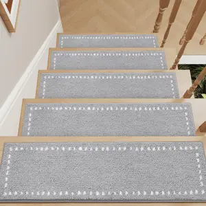 Stair-Treads Non Slip Indoor, Stair Treads for Wooden Steps 15 count, Soft Carpet Stair Treads, Peel and Stick Stair Treads  Adhesive for  and Pets, Washable Stair Runner 8"x30" Grey