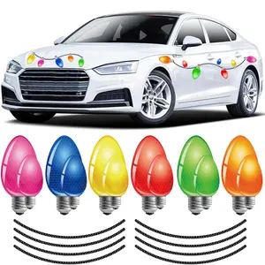 20 Pieces Reflective Car Magnets Set, 12 Pieces Cute Lights Bulb Magnet Car Decorations Decals Set for Holiday Party Car, Garage, Mailbox, Door, Refrigerator Decal with 8 Magnet Wires