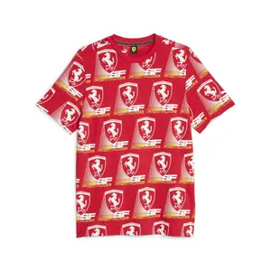 PUMA Mens Scuderia Ferrari Race All Over Print Crew Neck Short Sleeve Casual Tops Casual - Red