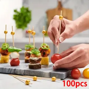 100pcs Bamboo Fruit Picks for Fruit, Sushi, Cocktail, Skewers, Flower, Candy, Kitchen and Restaurant Use