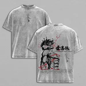 Eren Yeager Attack on Titan Tee Washed – Vintage Oversized Heavy Cotton Double Printed Front & Back Anime Manga Graphic T-Shirt, Retro Unisex Streetwear Top,  baggy unknown pathfinder uniform urban  apparel california outfit box hoodies august black fits