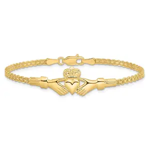14K Gold Claddagh and Bismark Chain Bracelet