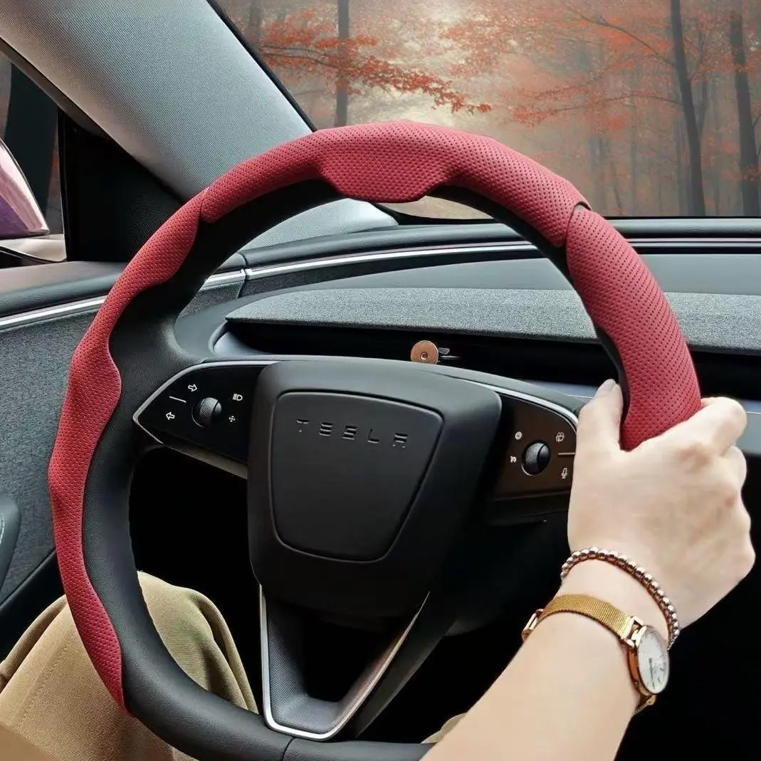 2026 New All Nappa Leather Automotive Steering Wheel Cover for Automotive Vehicles - Non-Slip, Breathable, Ultra-Thin Universal Protector with Modern Design, Quick Installation, Multiple Color Options, 4-Season Use black car accessory silicone protective,