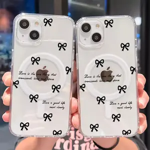 Cute Black Bow Tie for IPhone 16 Pro Max 16 16e 15 14 13 12 11 Case Clear, [Compatible with Magsafe] [Military-Grade Protection] Shockproof Slim I Phone Sleeve Cases Woman Promax Cover Luxury Protective Shell Durable Wireless Smartphone Cellphone
