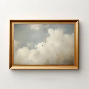 Plank & Pillow Vintage Art Print _ Cloud Painting _ Wall Art _ Large Print _ Sky Painting _ Bird Art