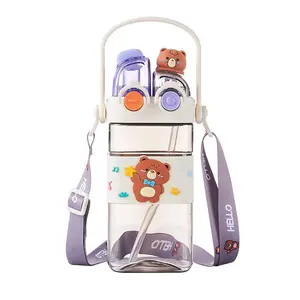 Cartoon Pattern Kids Drinking Cup, Large Capacity Water Bottle, Two Drinking Methods, Home Office School Use, Reusable Portable Drinkware Set