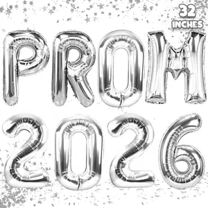 32 Inch Giant Silver Prom 2026 Foil Mylar Balloons Banner for Graduation Party Decorations