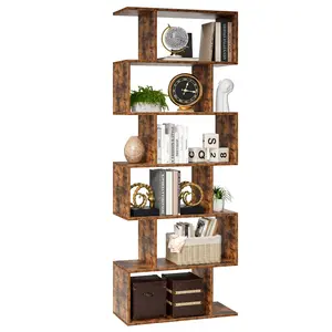 62" Geometric Bookcase, 5-Tier S-Shaped Modern Bookshelf, Tall Room Divider Shelf for Living Room, Bedroom, Home Office, Hallway