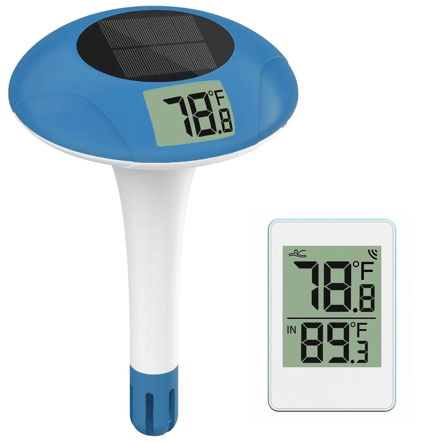 Wireless Pool Thermometer, Digital Floating Thermometer Easy Read IPX8 Waterproof Solar Temperature Gauge for Swimming Pool, Aquarium, Pond, 328 Feet Long Connection
