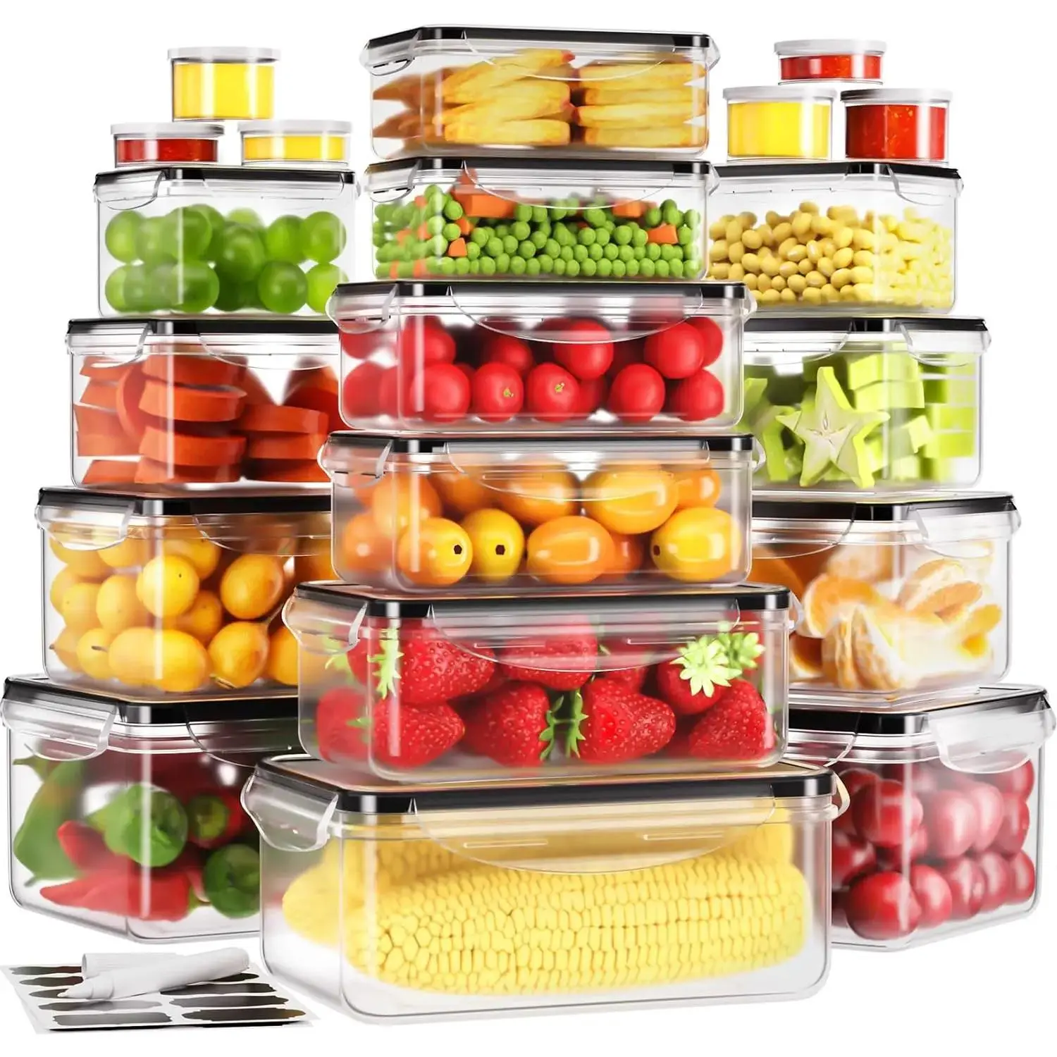 40 PCS Food Storage Containers with Lids (20Containers+20Lids) Airtight for Fridge, Large Leakproof Meal Prep Containers Reusable for Kitchen Utensils Transparent Plastic Stackable, Snack Container Set, Healthy Eating Containers