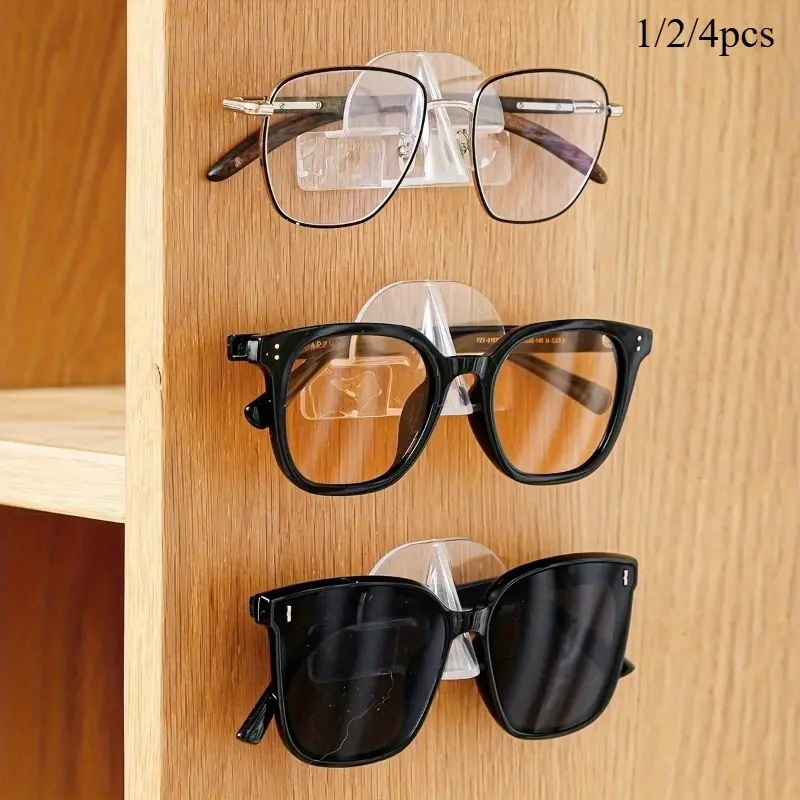 1/2/4pcs Glasses Storage Rack, Wall-mounted Glasses Organizer, Fashion Glasses Storage, Multiple Pairs of Glasses Suspension Rack, Wall and Home Decoration, Wall Mount Hook, Plastic Hooks (transparent Color)