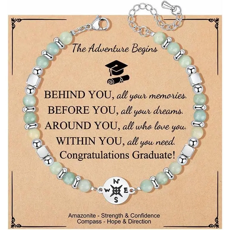 "The Adventure Begins" Compass Bracelet for Female Graduation Gifts, Class of 2026 for High School, College Teens (5th, 8th Grade, Preschool, Middle School Inclusive) - Fashion Costume Jewelry Bangle