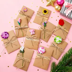 10 Pack Vintage Kraft Handmade Dried Flower Greeting Cards - Blank Writable Message Cards for Valentine's Day, New Year, Birthday, Anniversary, Graduation & All Festival Wishes