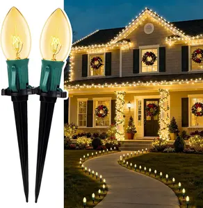 C9 Christmas Lights Outdoor, 2 Packs Total 51.4 Ft 40 Bulbs Christmas Pathway Lights, Waterproof Walkway Lights for Outside Driveway Sidewalk Outdoor Decorations Yard, Clear
