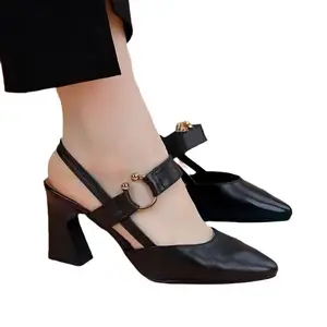 Women High Heeled Leather Wine Glass Heel Sandals Spring Summer Hollow Pointed Toe Stylish Elegant Mid Heel