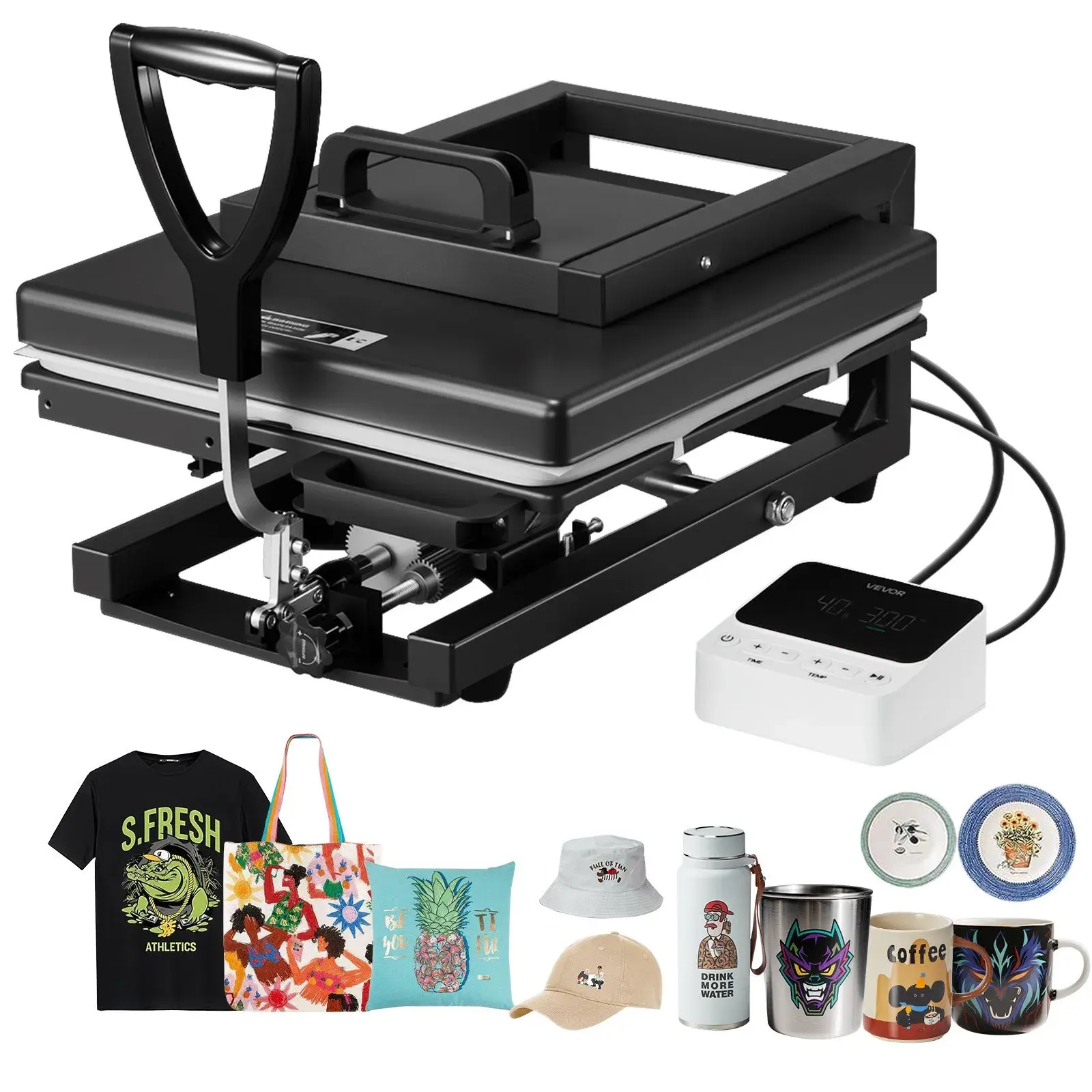 【Summerfinds】VEVOR Heat Press Machine,15 x 15 inch8-in-1 MultifunctionHeat Up Fast and EvenAll-New Patented DesignEasy to ControlSublimation Press Machine for T-shirts/Mugs/Tumblers/Caps/PlatesBlack