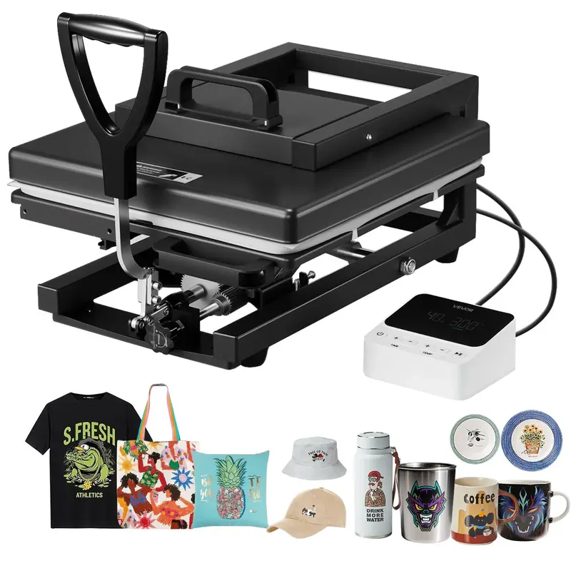 VEVOR 15x15 in 8-in-1 High-Pressure Sublimation Heat Press Machine, Custom Making Tool for Beginners, Fast Even Heating, Patented Design, Temp-Time Control, HTV+Subli Ready, Black (for T-Shirts, Caps),toolupgrade