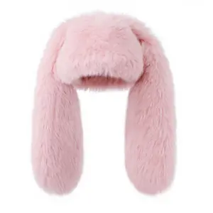 SeSe Code Furry Beanie Bunny Ears Hat Plush Slouchy Beanies for Indoor and Outdoor, Adjustable Size for Winter, Perfect for Holiday