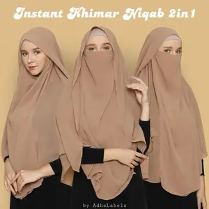 AdhaLabels Instant Hijab Khimar Niqab Premium Chiffon Two in One Marwa with Pouch Packaging for Women Ceruty Heavy Chiffon Syar'i and Versatile for Formal and Daily Wear