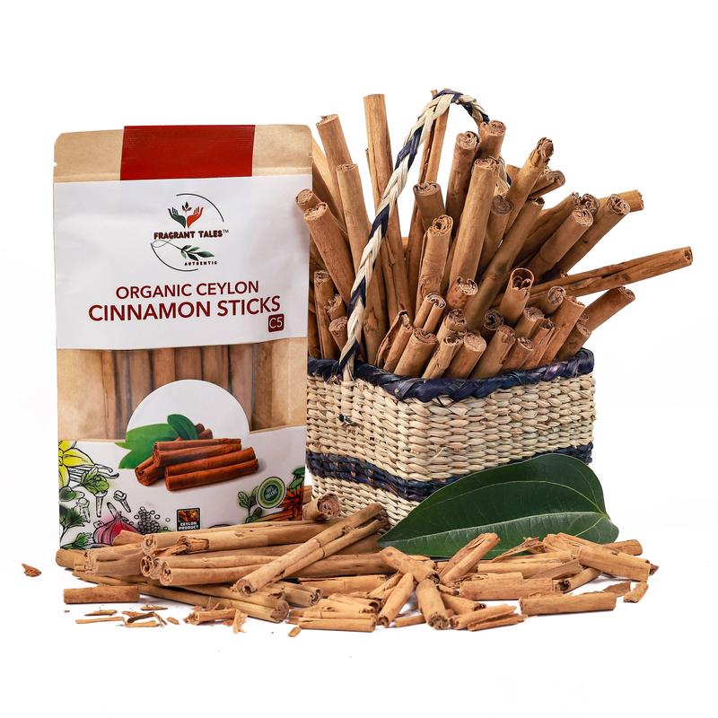 Fragrant Tales Organic Ceylon Cinnamon Sticks Alba Grade Non-GMO Certified 2 oz Refill Pouch for Cooking & Baking Spice Flavor