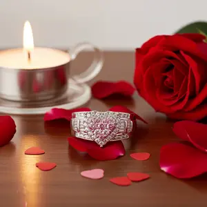 King of Bling's Women's 1.50ct 925 Silver VVS D Pink Moissanite White Cinderella HEART Ring SZ 8