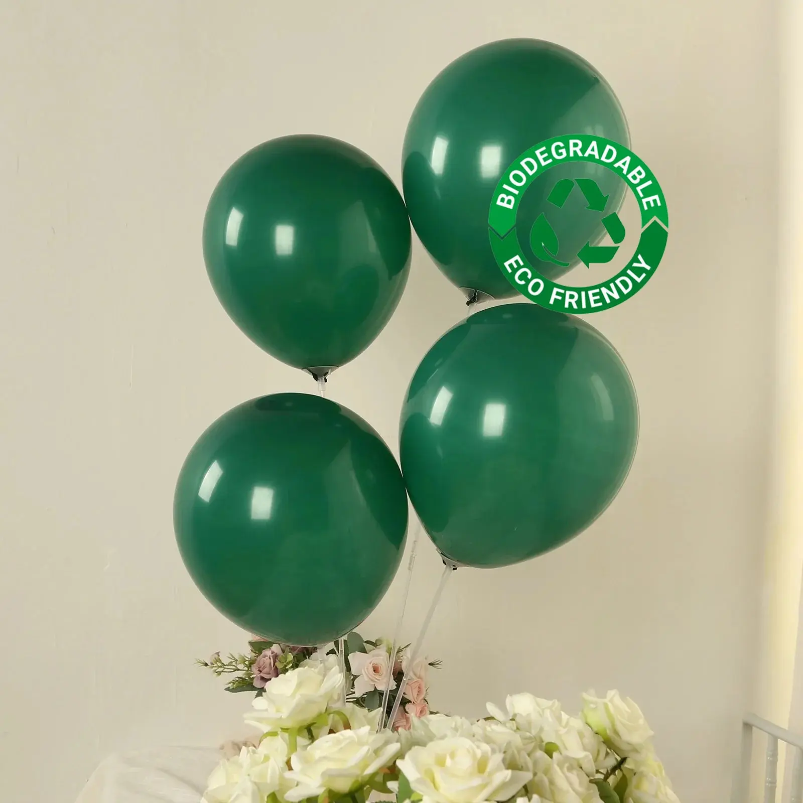 12in Matte Pastel Hunter Emerald Green Latex Balloons, 50-Pack Hangable Biodegradable Thick Eco-Friendly Round Balloons for Wedding, Birthday Party Supplies