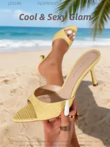 Women's Fashion Strap Open Toe High Heel Sandals, Suitable For Wearing With Dresses In Summer Women's high-heeled sandals, pink, yellow and silver elegant and fashionable strappy open-toe high-heeled sandals, Shoe
