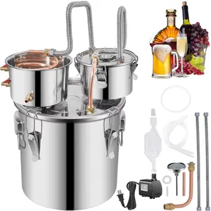 VEVOR Moonshine Still Stainless Steel Water Alcohol Distiller Copper Tube With Circulating Pump Home Brewing Kit Build-in Thermometer for DIY Whisky Wine Brandy Spirits