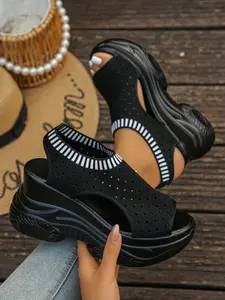 The new women's wedge heel sandals for the summer of 2026, with thick soles, high heels and Open toe platform, are fashionable and stylish Design with a sponge sole and Textile Upper. The fusion of fashion and comfort makes you the focus of summer.
