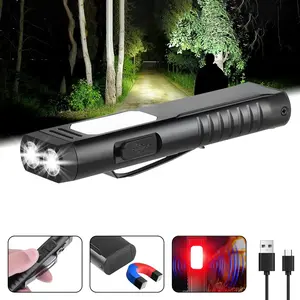 1PC Rechargeable EDC Flashlight with Sound Beeper, Flashlight SOS Alarm, Portable Flat Pocket Flashlights with COB Floodlight, Small Magnetic Flashlight, 7 Mode Side Light Clip On Handheld Flashlight  for Camping, Hiking, Repair, Emergency