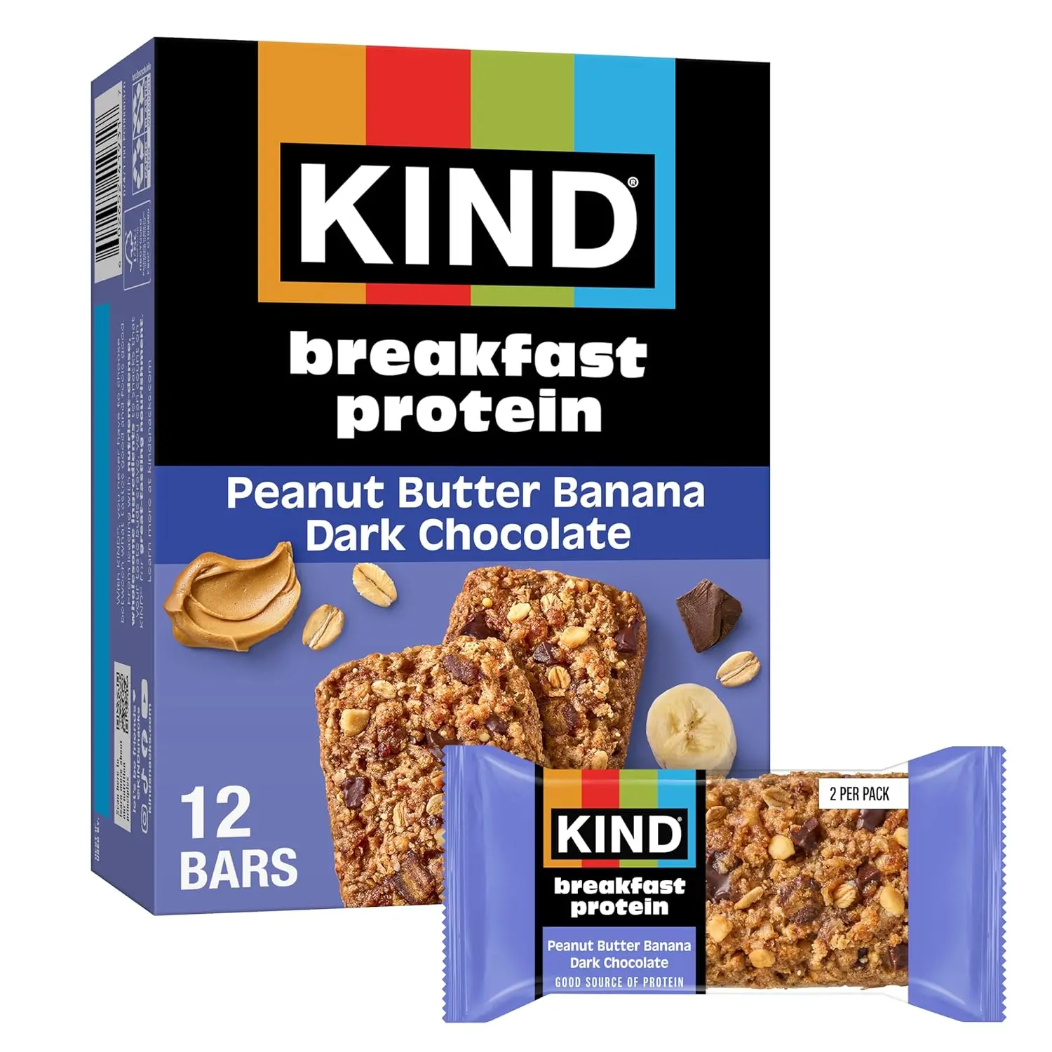 KIND Peanut Butter Banana Dark Chocolate Flavor Protein Breakfast Snack Bar Boxed Set - 6 Count, 10.58 oz (US-Sold), Adults, A Good Source of Protein, Dark Chocolate Flavor Nutrition Bars