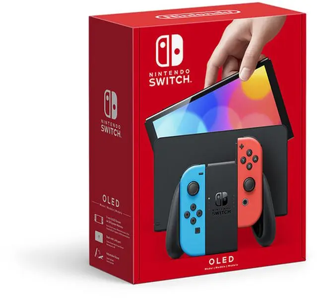 Nintendo Switch (OLED model) with Neon Red & Neon Blue Joy-Con  [GAME CONSOLES]